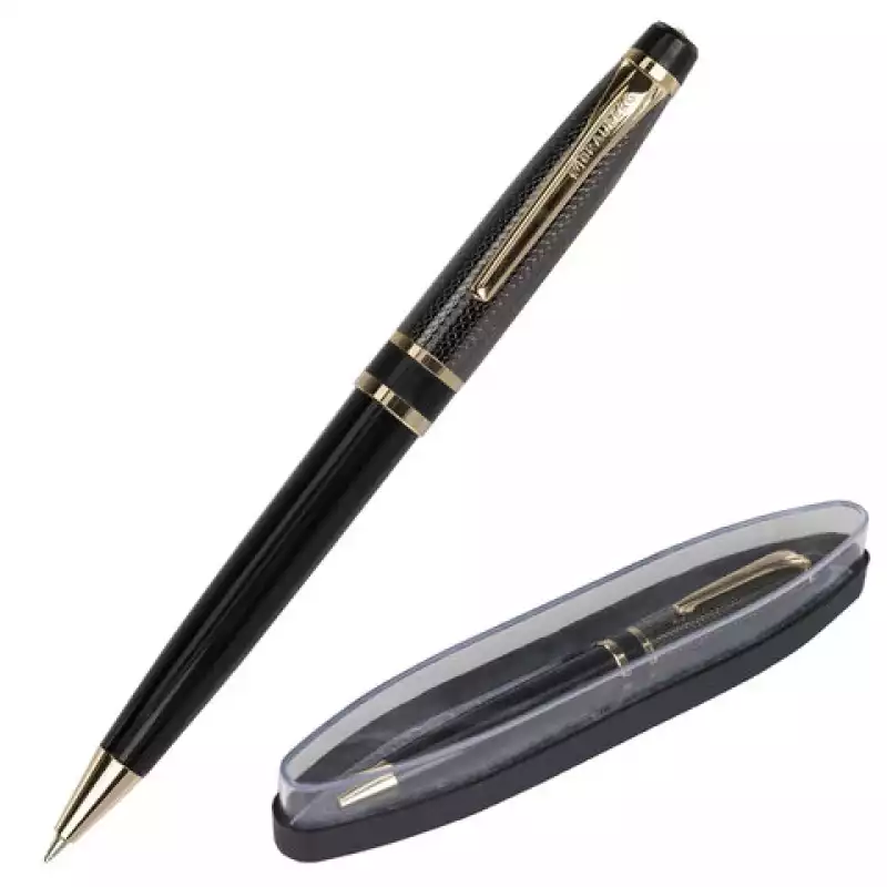 Ручка подарочная шарик. BRAUBERG Sonata,СИНЯЯ,корпус золотистый с черным,лин. письма 0,5 мм,143483