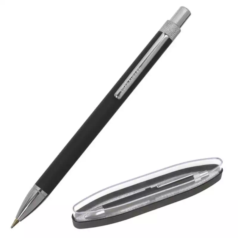 Ручка подарочная шариковая BRAUBERG "Allegro", СИНЯЯ,корпус черный с хромированными деталями, 143491