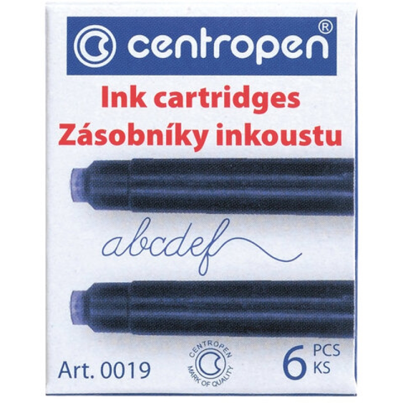 Картриджи чернильные СИНИЕ CENTROPEN, КОМПЛЕКТ 6 шт., 0019/6, 1 0019 0601, 143686