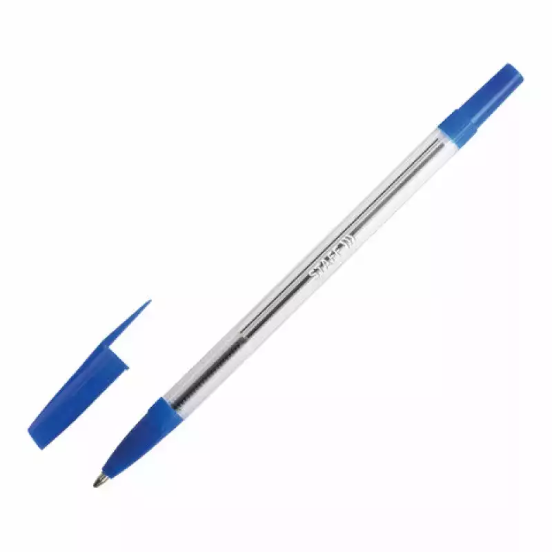 Ручка шариковая STAFF "BP-03", СИНЯЯ, корпус прозрачный, узел 1 мм, линия письма 0,6 мм, 143742