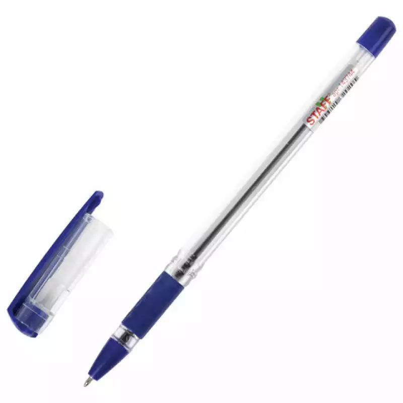 Ручка шариковая масляная с грипом STAFF "Basic OBP-11", СИНЯЯ, узел 1 мм,линия письма 0,5 мм, 143744