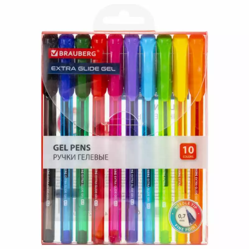 Ручки гелевые BRAUBERG "Extra Glide Gel", НАБОР 10 ЦВЕТОВ, трехгранные,144079