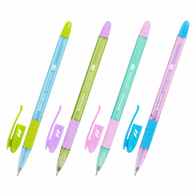 Ручка шариковая масляная с грипом BRAUBERG GLASSY PASTEL MIX, СИНЯЯ, корпус ассорти, 144105