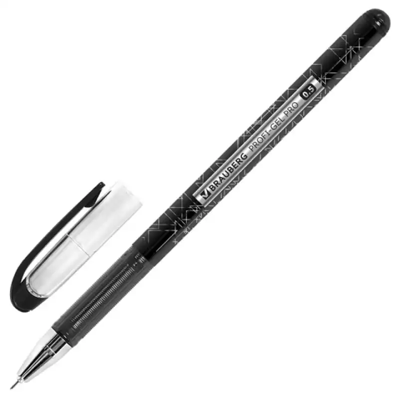 Ручка гелевая BRAUBERG "Profi-Gel PRO", ЧЕРНАЯ, линия письма 0,4 мм, игол наконечник 0,5, 144124