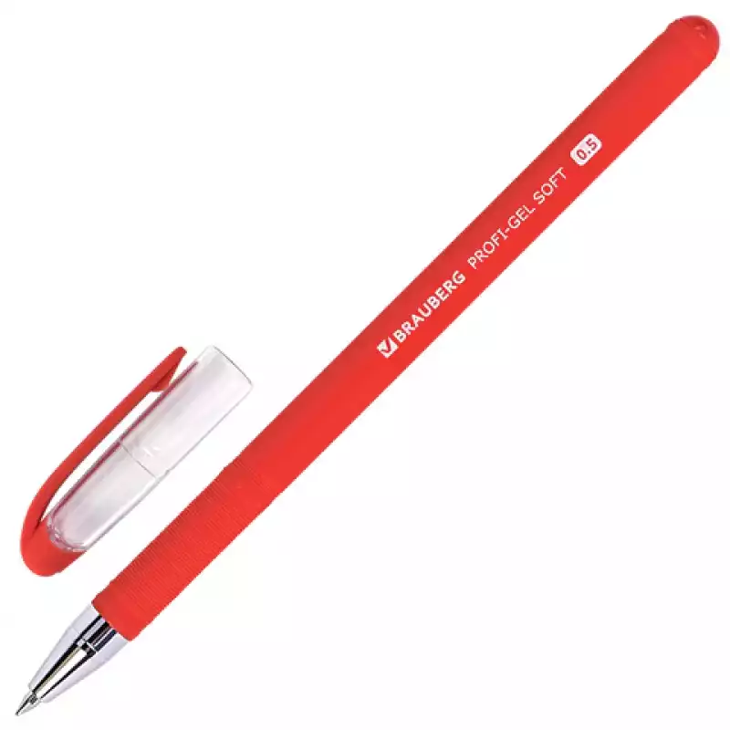 Ручка гелевая BRAUBERG Profi-Gel SOFT,КРАСНАЯ,линия письма 0,4мм,SOFT-TOUCH, 144131