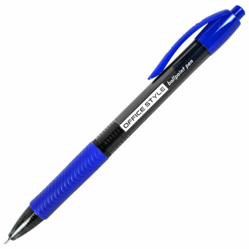 Ручка шариковая автоматическая с грипом BRAUBERG OFFICE STYLE, СИНЯЯ, игольчатый након 0,7мм, 144210