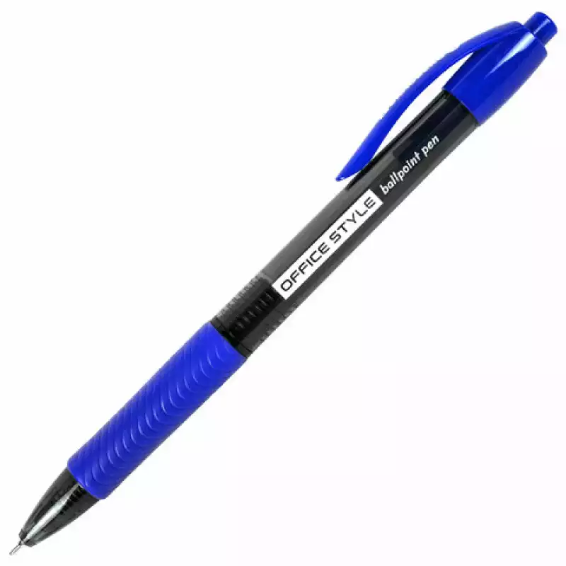 Ручка шариковая автоматическая с грипом BRAUBERG OFFICE STYLE, СИНЯЯ, игольчатый након 0,7мм, 144210