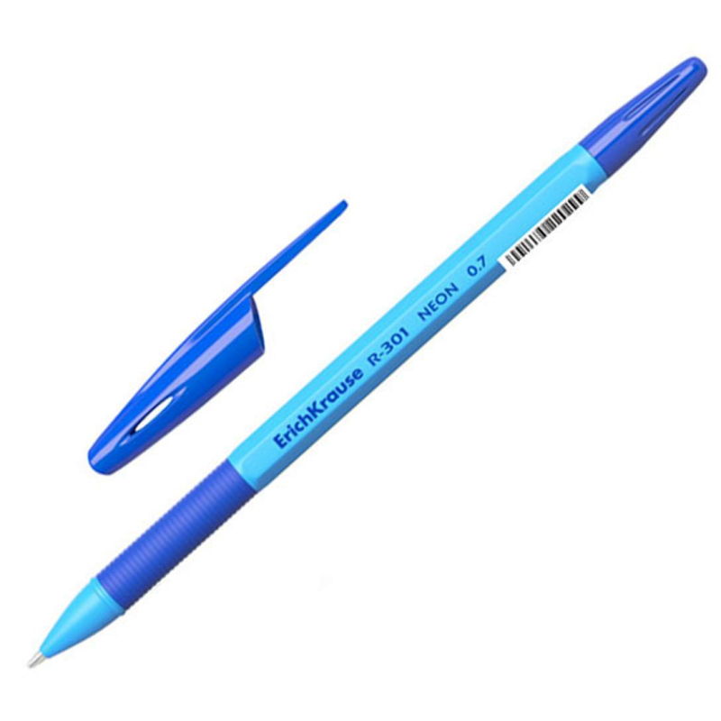 Ручка шариковая неавт ErichKrause R-301 Neon Stick Grip 0.7, цв черн синий,1442235
