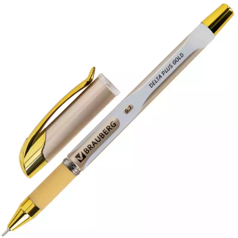 Ручка шариковая масляная с грипом BRAUBERG "Delta Plus Gold", СИНЯЯ,0,7 мм,линия 0,35 мм, 144256