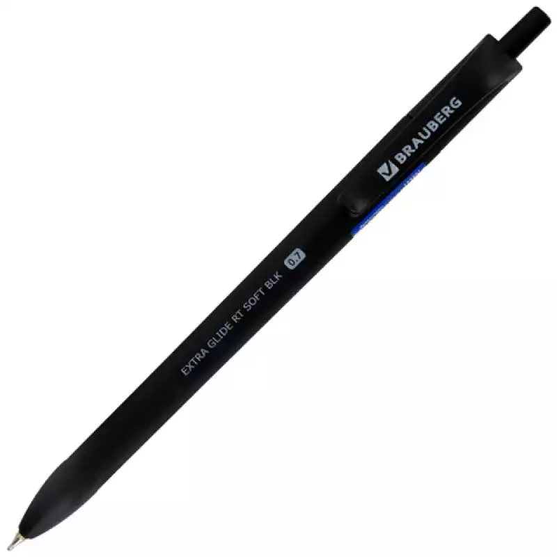 Ручка шариковая масляная автоматическая BRAUBERG "Extra Glide RT SOFT BLK", СИНЯЯ, 144261