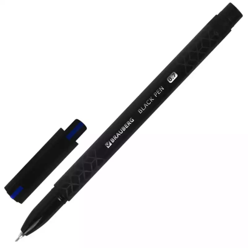 Ручка шариковая масляная BRAUBERG "BLACK PEN", СИНЯЯ, игольчатый узел 0,7 мм, 144325
