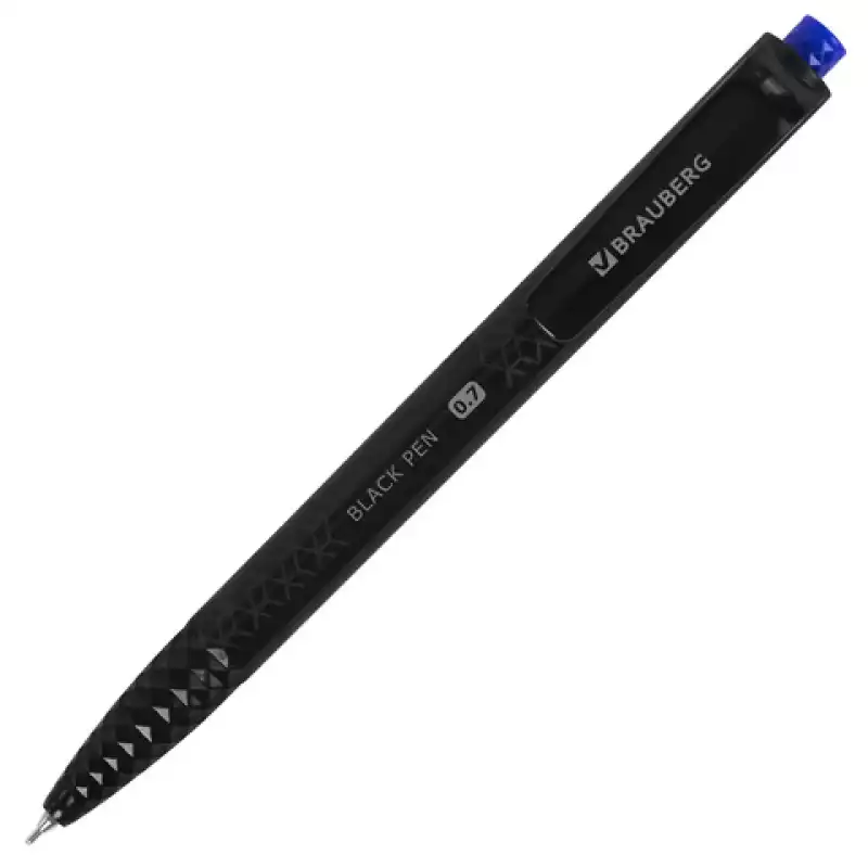 Ручка шариковая масляная автоматическая BRAUBERG "BLACK PEN RT",СИНЯЯ,игольчат.0,7мм,144326