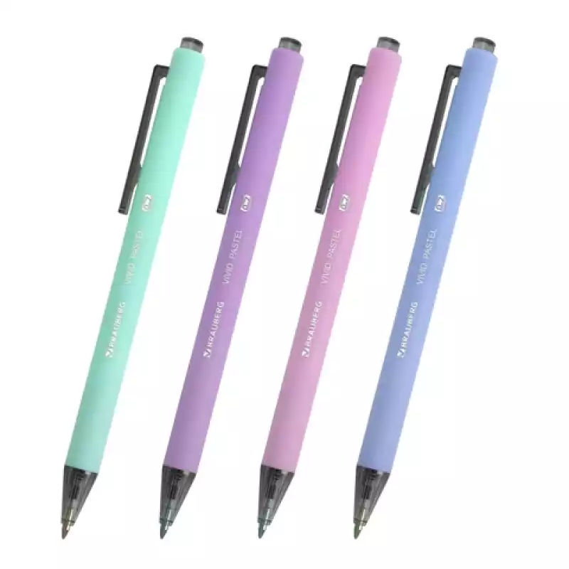 Ручка шариковая автоматическая BRAUBERG "VIVID PASTEL", корпус soft-touch, СИНЯЯ, пишущий узел 0,7 м