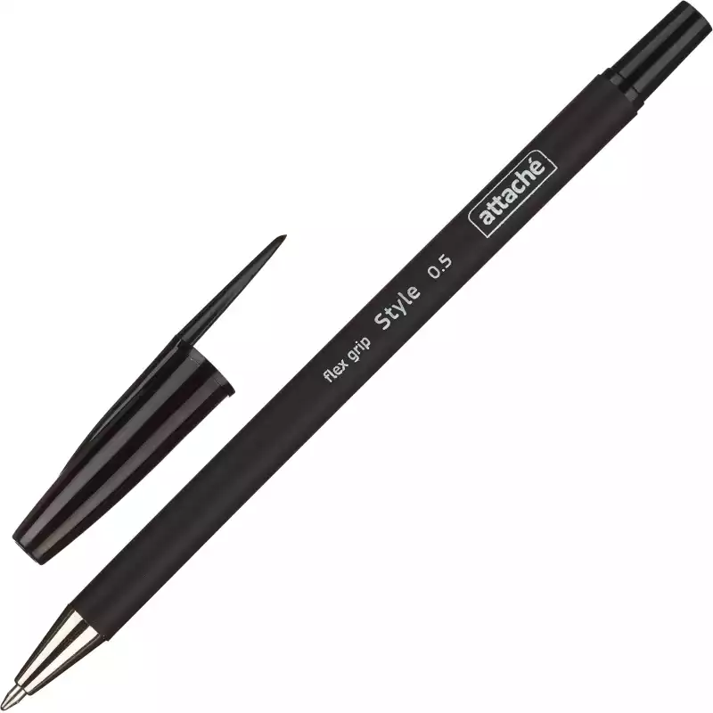 Ручка шариковая Attache Style 0,5мм прорезин.корп.черный ст., 148056
