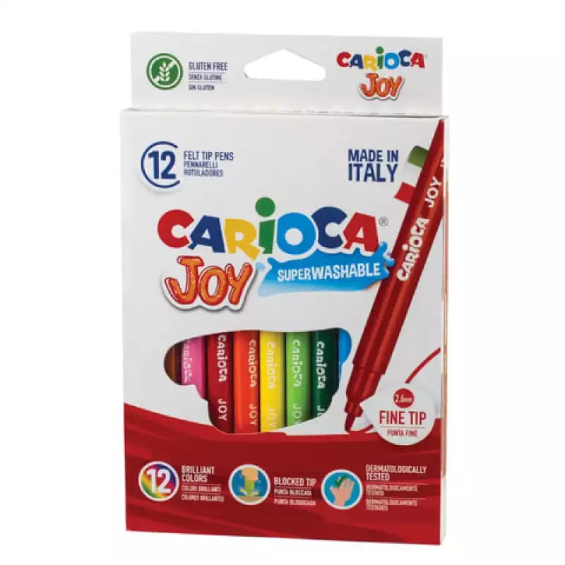 Фломастеры CARIOCA (Италия) "Joy", 12 цветов, суперсмываемые, вентилируемый колпачок, 150107