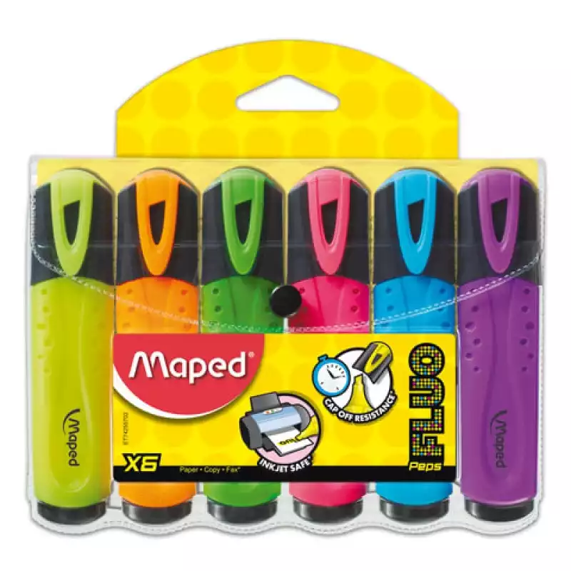 Набор текстовыделителей MAPED (Франция) 6 шт., АССОРТИ, "Fluo Pep's Classic", линия 1-5 мм, 742557,