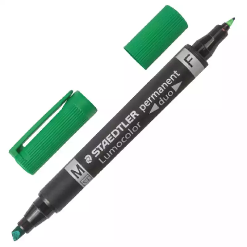 Маркер перманентный STAEDTLER двусторонний, ЗЕЛЕНЫЙ, круглый 0,6 мм / скошенный 1,5-4 мм,151041