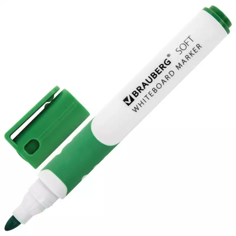 Маркер для доски BRAUBERG "SOFT", резиновая вставка, круглый наконечник 5 мм, зеленый, 151251