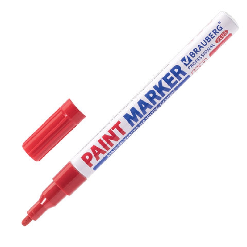 Маркер-краска лаковый 2 мм, КРАСНЫЙ, НИТРО-ОСНОВА, алюм. корпус, BRAUBERG PROFESSIONAL PLUS, 151440