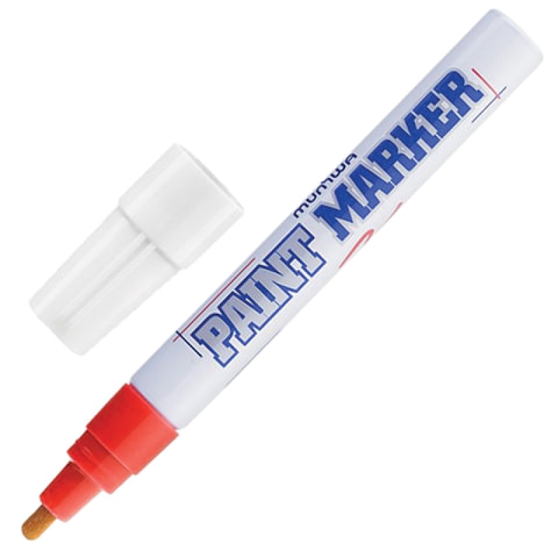 Маркер-краска лаковый (paint marker) MUNHWA, 4 мм, КРАСНЫЙ, нитро-основа, алюминиевый корпус, PM-03, 151475