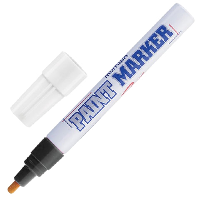 Маркер-краска лаковый (paint marker) MUNHWA, 4 мм, ЧЕРНЫЙ, нитро-основа, алюминиевый корпус, PM-01, 151481