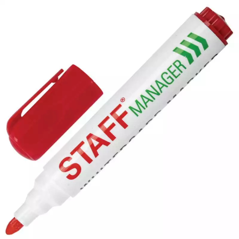 Маркер стираемый для белой доски КРАСНЫЙ, STAFF "Manager" WBM-491, 5 мм, с клипом, 151493