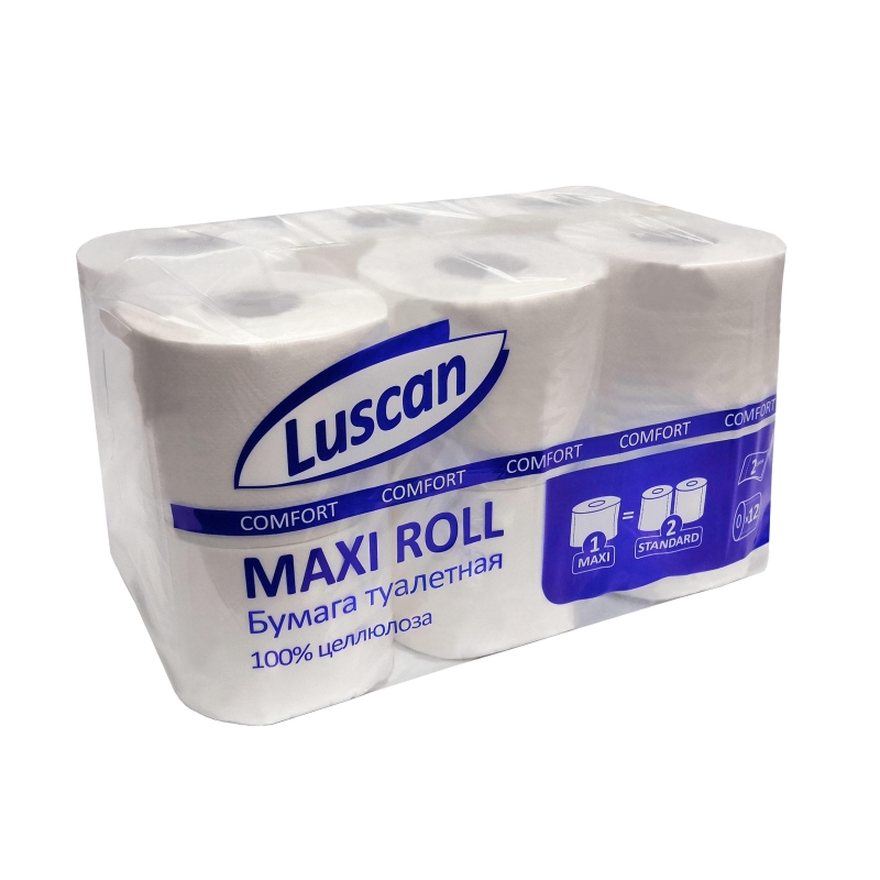 Бумага туалетная Luscan ComfortMax 2сл бел цел 50м 400л 12рул/уп, 1519339