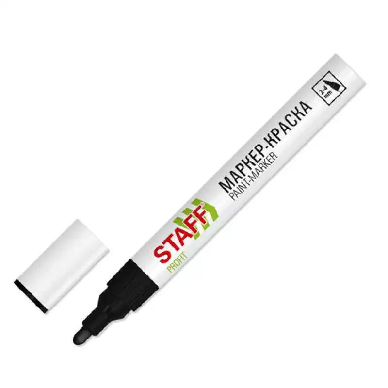 Маркер-краска лаковый (paint marker) 2-4 мм, ЧЕРНЫЙ, НИТРО-ОСНОВА, STAFF PROFIT, для любых поверхнос