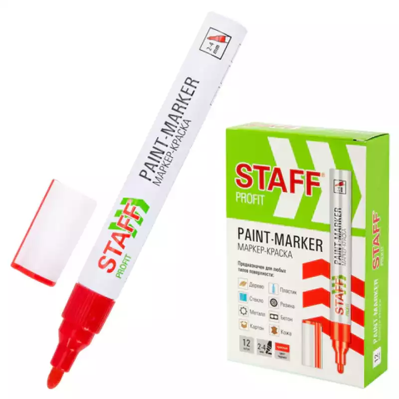 Маркер-краска лаковый (paint marker) 2-4 мм, КРАСНЫЙ, НИТРО-ОСНОВА, STAFF PROFIT, для любых , 152582