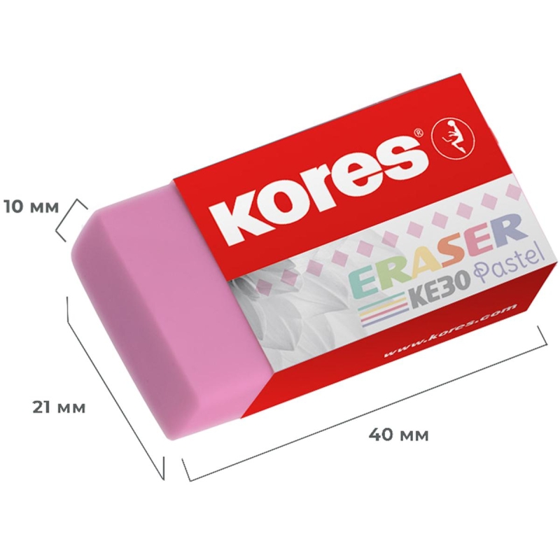 Ластик Kores 40x21x10мм, пастельный KE-30, блистер 40315, 1536758