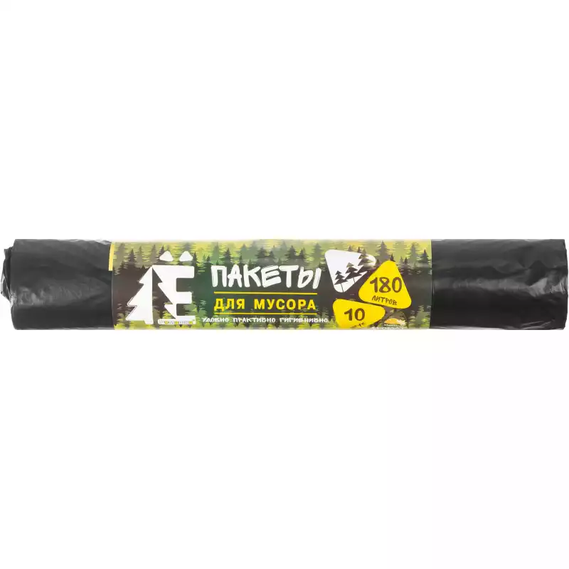 Мешки для мусора ПВД 180л 20мкм 10шт/рул черные 86x105см, 1559852