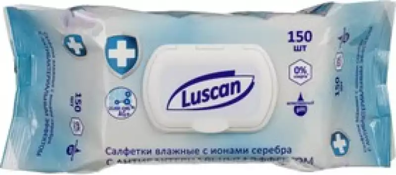 Салфетки влажные Luscan антибактериальные с крышкой 150шт/уп,1587437