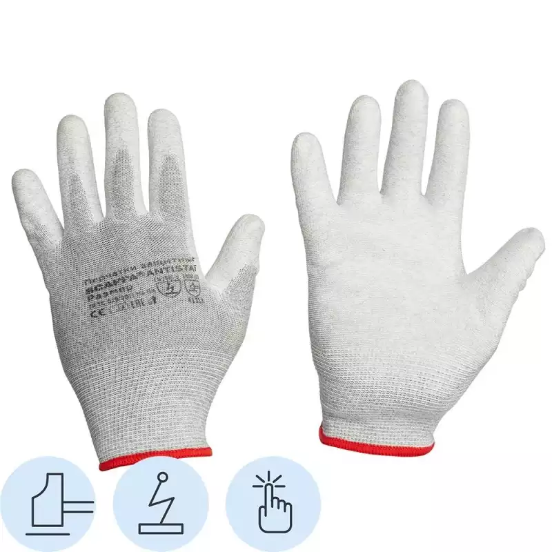 Перчатки защитные антистатич SCAFFA Antistat PU1350A-LG нейлон п/у покр р9, 1637425