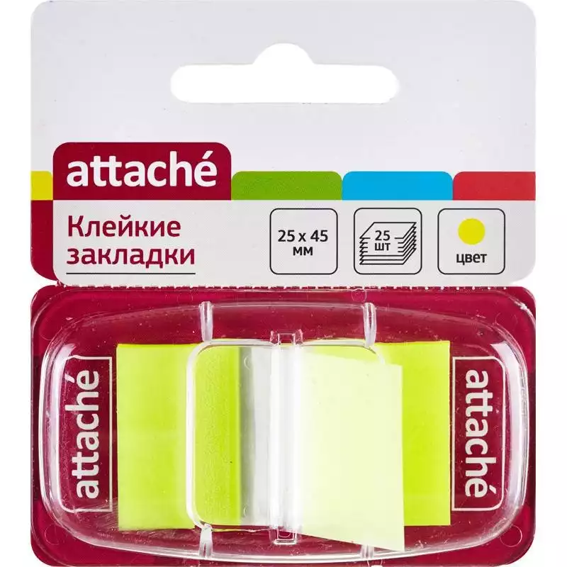 Клейкие закладки пласт. 1цв.по 25л. 25ммх45 желт Attache, 166081