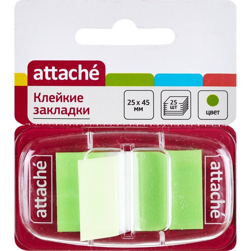 Клейкие закладки пласт. 1цв.по 25л. 25ммх45 зелен Attache, 166082