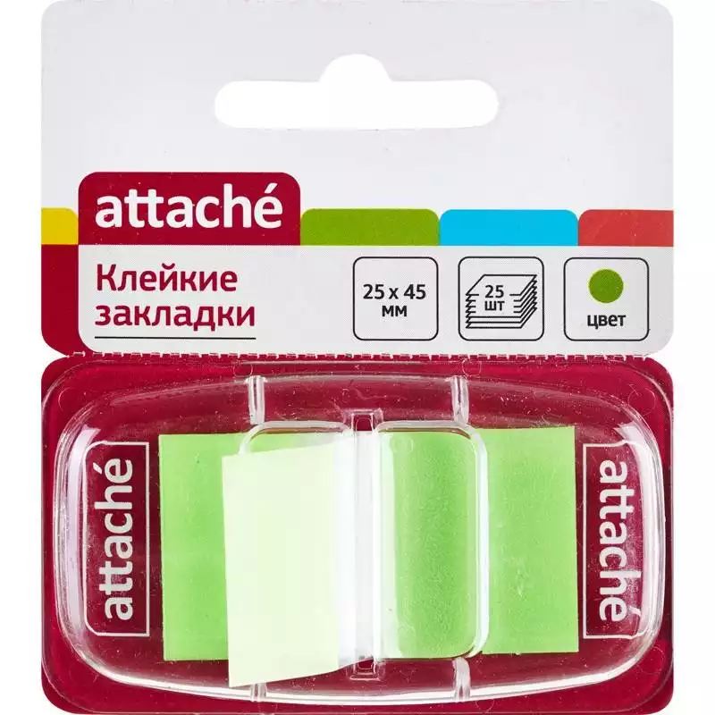 Клейкие закладки пласт. 1цв.по 25л. 25ммх45 зелен Attache, 166082