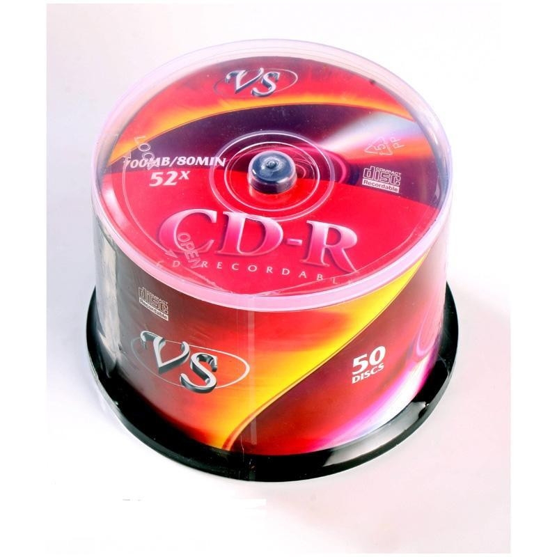 Диски CD-R VS 700Mb 52x, КОМПЛЕКТ 50 шт., Cake Box, VSCDRCB5001, 166390