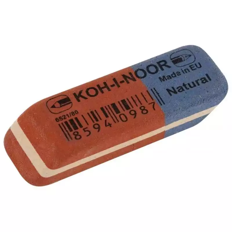 Ластик KOH-I-NOOR 6521/80, 41х14х8мм для графита и чернил сине-красный, 1682208