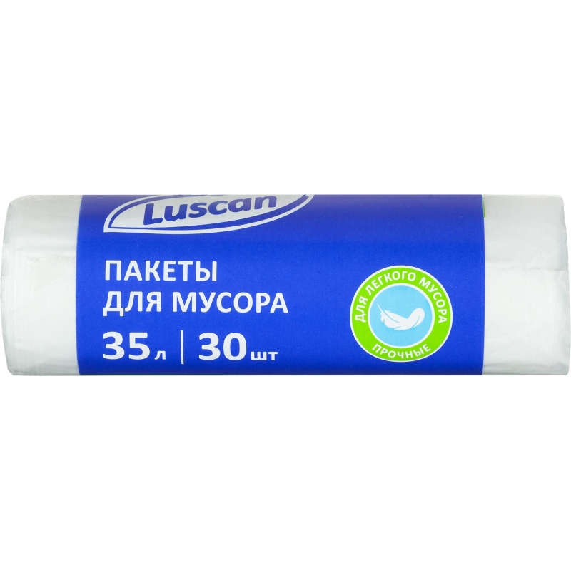 Мешки для мусора ПНД 35л 6мкм 30шт/рул белые 48х55см Luscan, 1694307