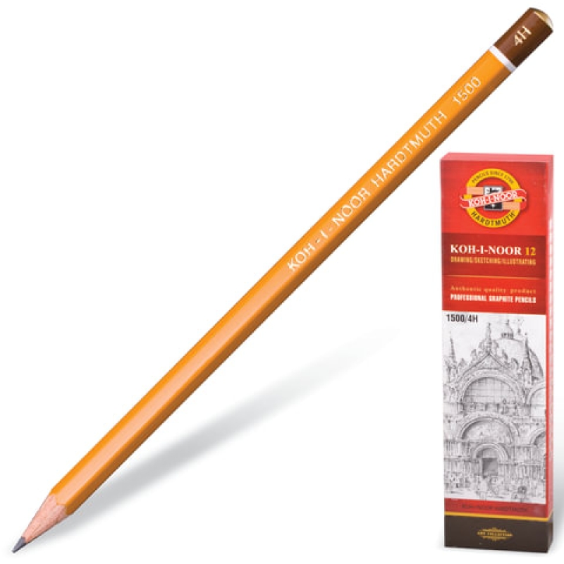 Карандаш чернографитный KOH-I-NOOR 1500, , 4H, заточенный, 150004H01170, 180479