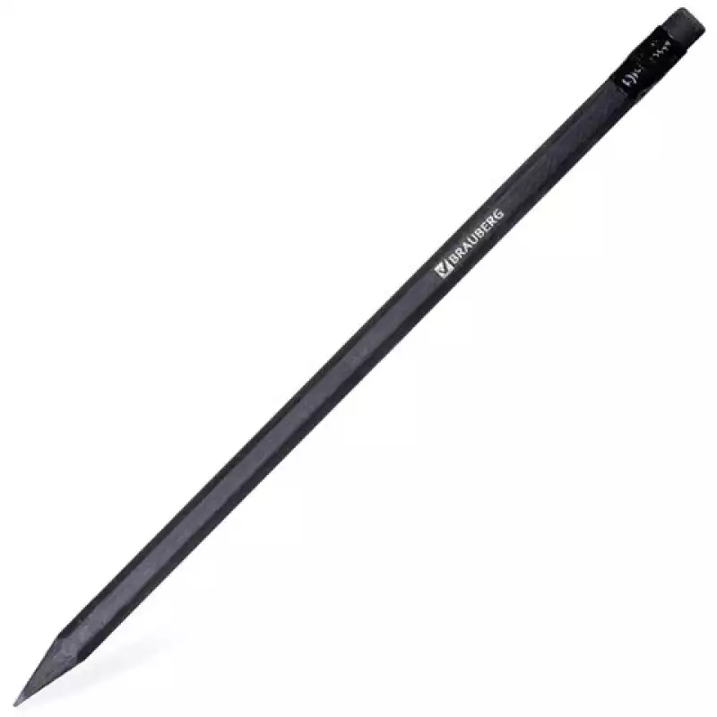 Карандаш чернографитный BRAUBERG, 1 шт., "Black Jack", НВ, с ластиком, черное дерево, корпус черный,