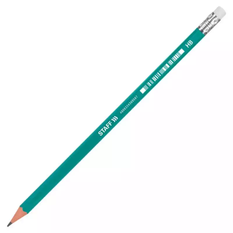 Карандаш чернографитный с ластиком STAFF EVERYDAY BLP-GRN,1 шт.,НВ,пластик., корпус зеленый, 181939