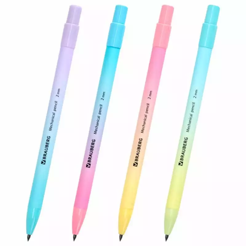 Карандаш механический цанговый 2 мм, BRAUBERG "Grade" PASTEL, HB, встроенная точилка, корпус ассорти