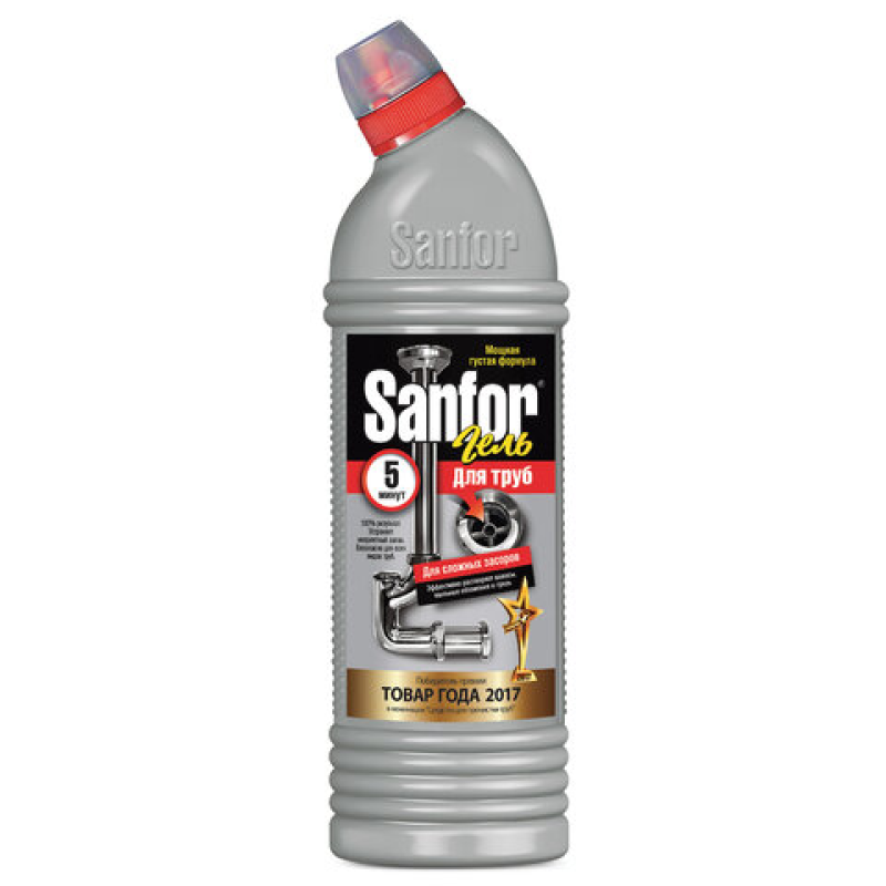 Средство для прочистки труб Sanfor 5 минут, гель, 1л., 228817, 1957