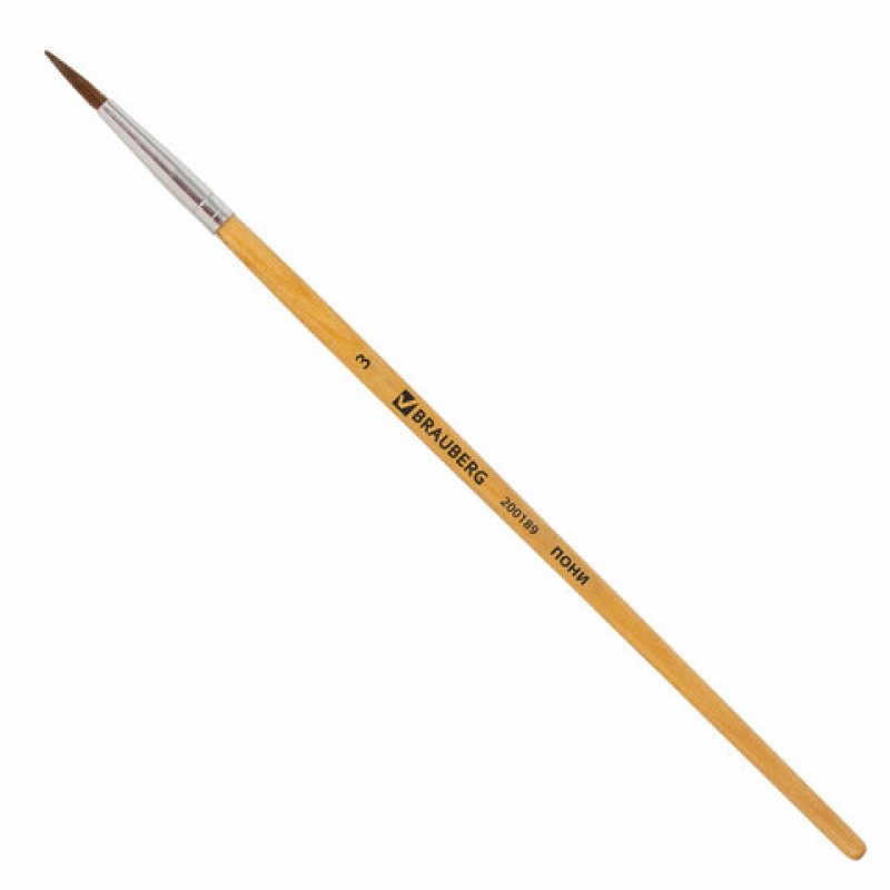 Кисть BRAUBERG, из ворса пони, круглая, № 3, 200189