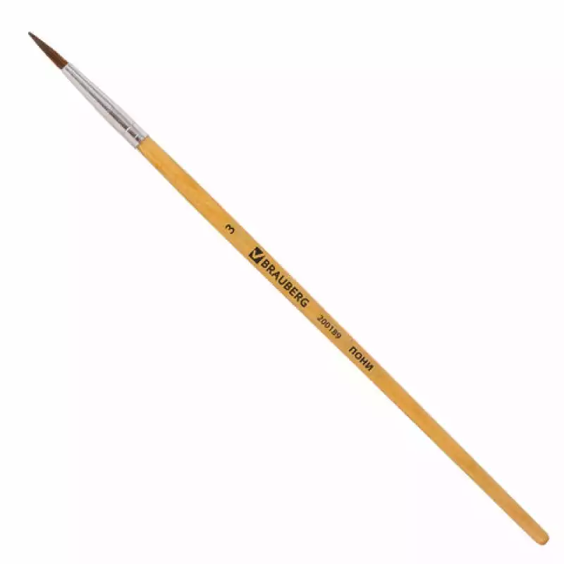 Кисть BRAUBERG, из ворса пони, круглая, № 3, 200189