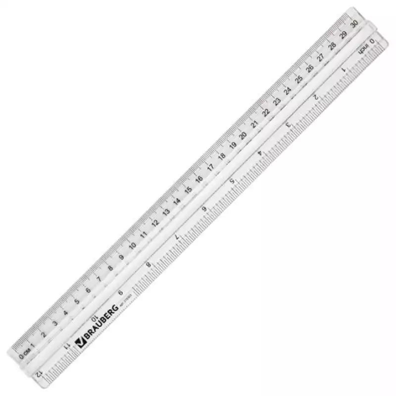 Линейка BRAUBERG 30 см, с держателем, прозрачная, упаковка с европодвесом 210303