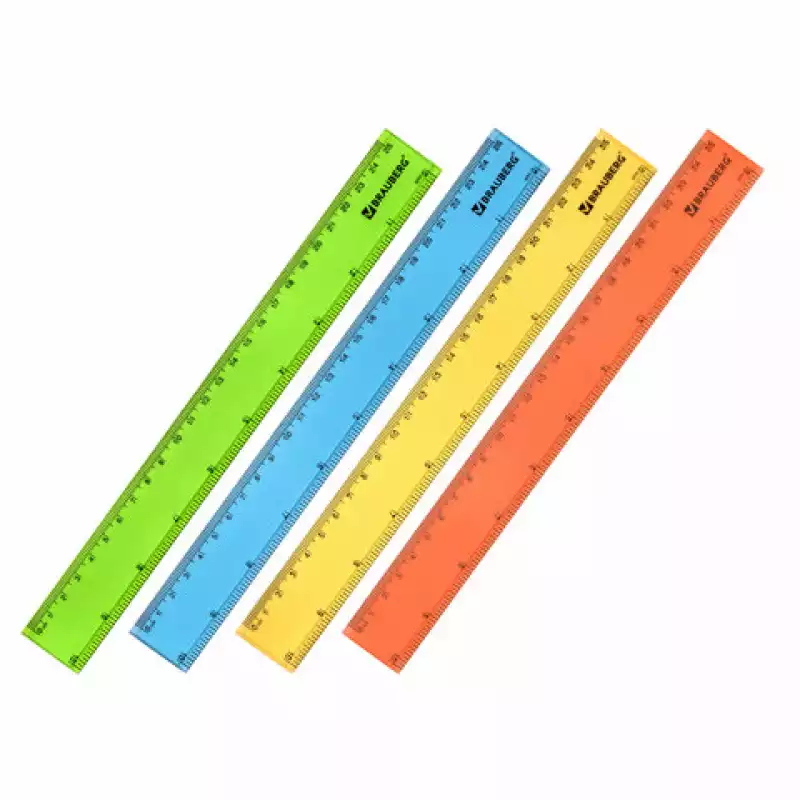 Линейка пластиковая 25 см, BRAUBERG, прозрачная, неоновая, ассорти, 210835