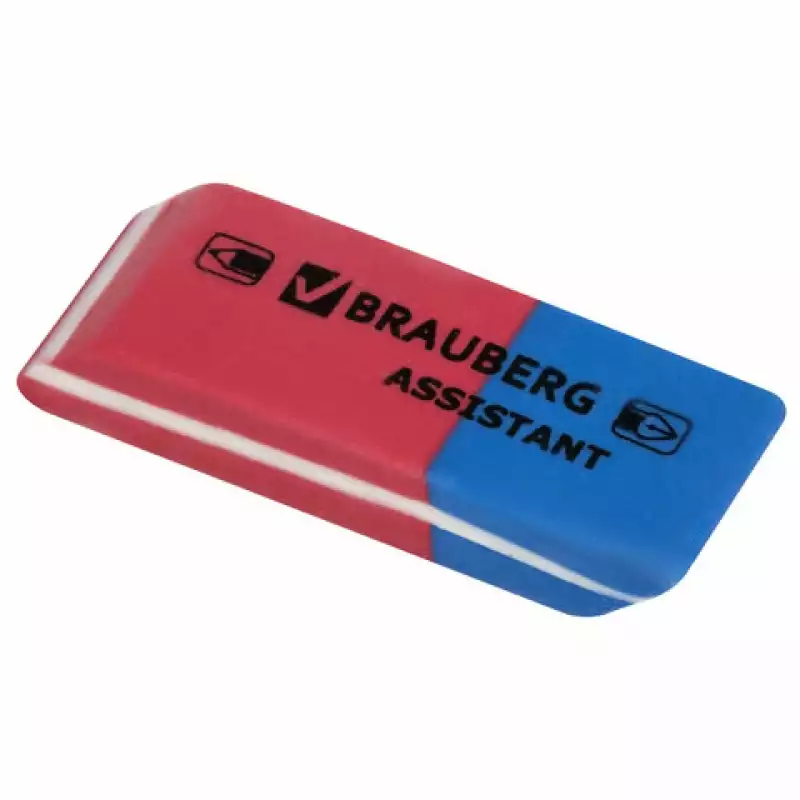 Резинка стирательная BRAUBERG "Assistant 80", 41*14*8 мм, красно-синяя, в карт дисплее, 221034