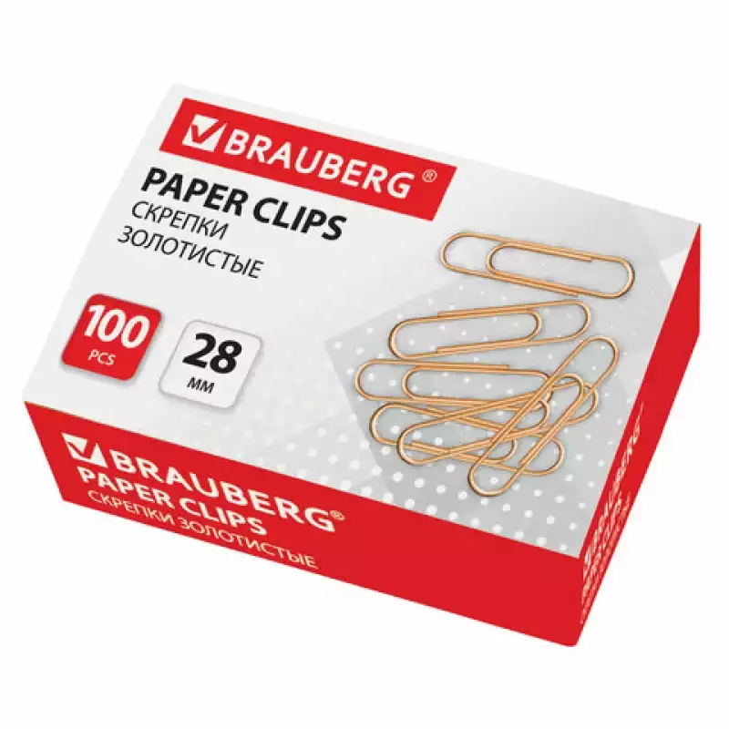 Скрепки BRAUBERG 28 мм золот., 100 шт., в карт. коробке, 221529